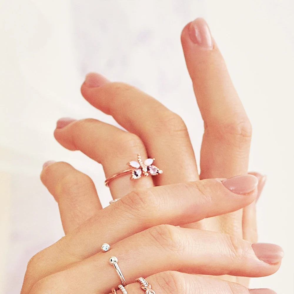 Ring Dragonfly Rose Gold,Europe Style Fine Jewerly For Women New Trendy Gift In 925 Sterling Silver