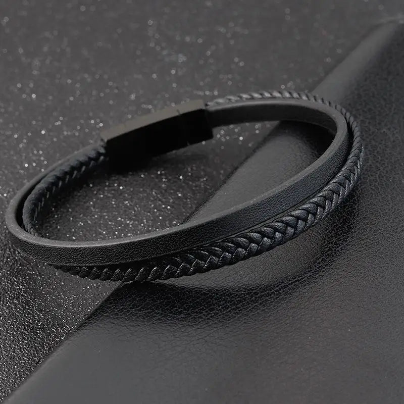 Bracelet en Cuir Tressé Multi-couches
