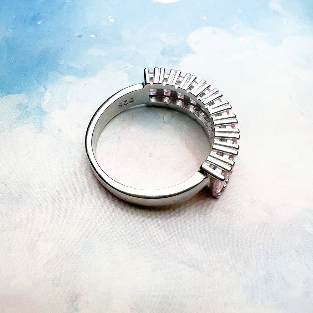 Bague en Argent Sterling 925 - Pavage de Pierres Roses