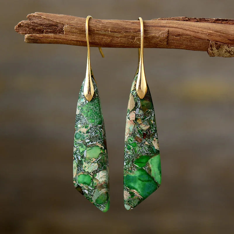 Boucles d'oreilles pendentif géométrique en pierre d'empereur bohémien