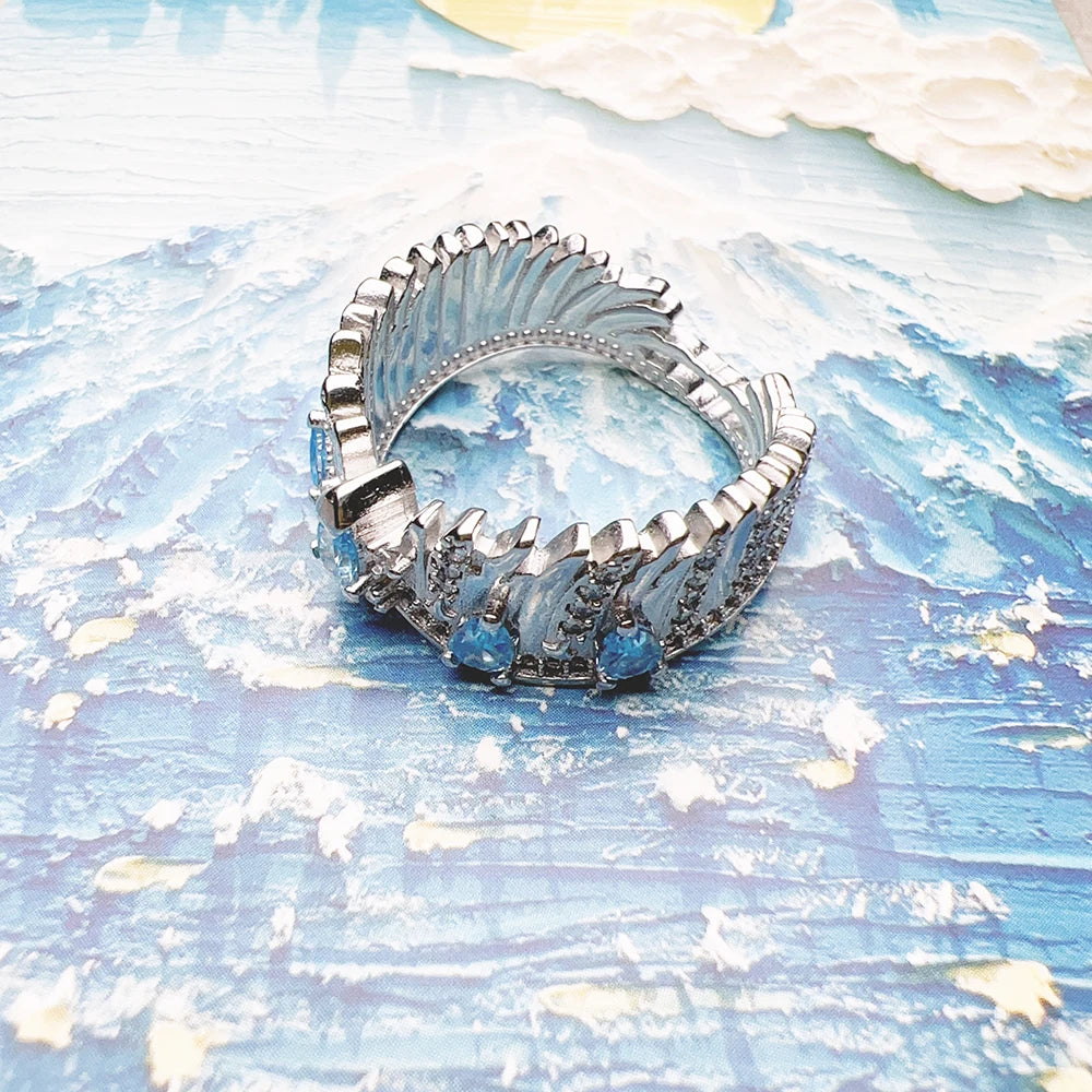 Bague Aile de Phénix avec Pierres Bleues - 925 Argent Sterling