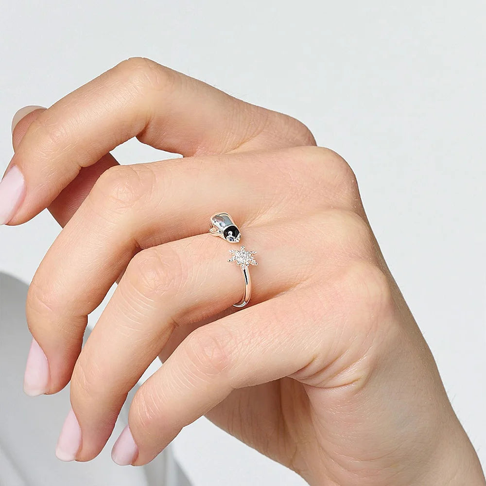 Bague Flocons de Neige et Manchot - Cadeau d'Hiver Mignon pour Femmes en Argent Sterling 925