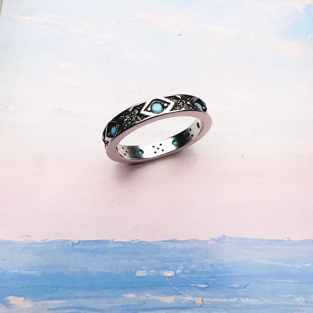 Bague Ornaments Asiatiques Bleus Europe Style Fine Jewerly Pour Femmes Cadeau Ethno Neuf En Argent Sterling 925