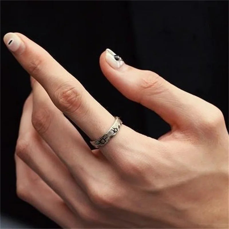 Bague Réglable EternalBond Collision Solaire - Alliance Homme en Or et Argent Vintage