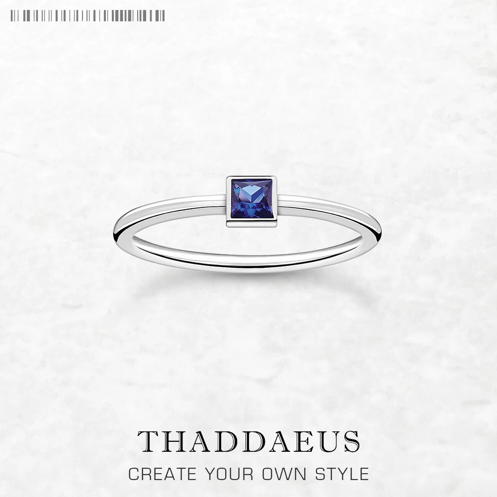Bague carrée éternelle en pierre bleue - Style européen pour femmes