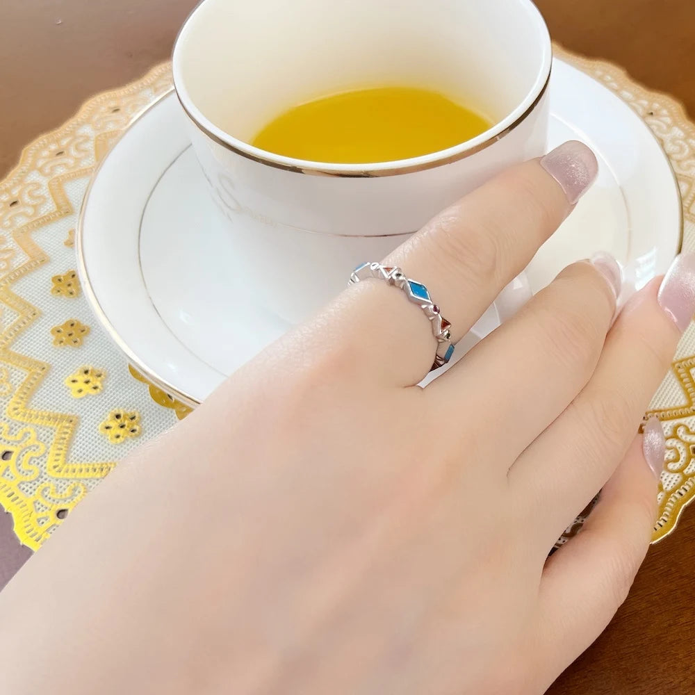 Bague Paradisiaque Pierres Colorées, Turquoise d'Europe 925 Argent Sterling Fine Bijoux pour Femmes Été Nouvelle Bohème Cadeau