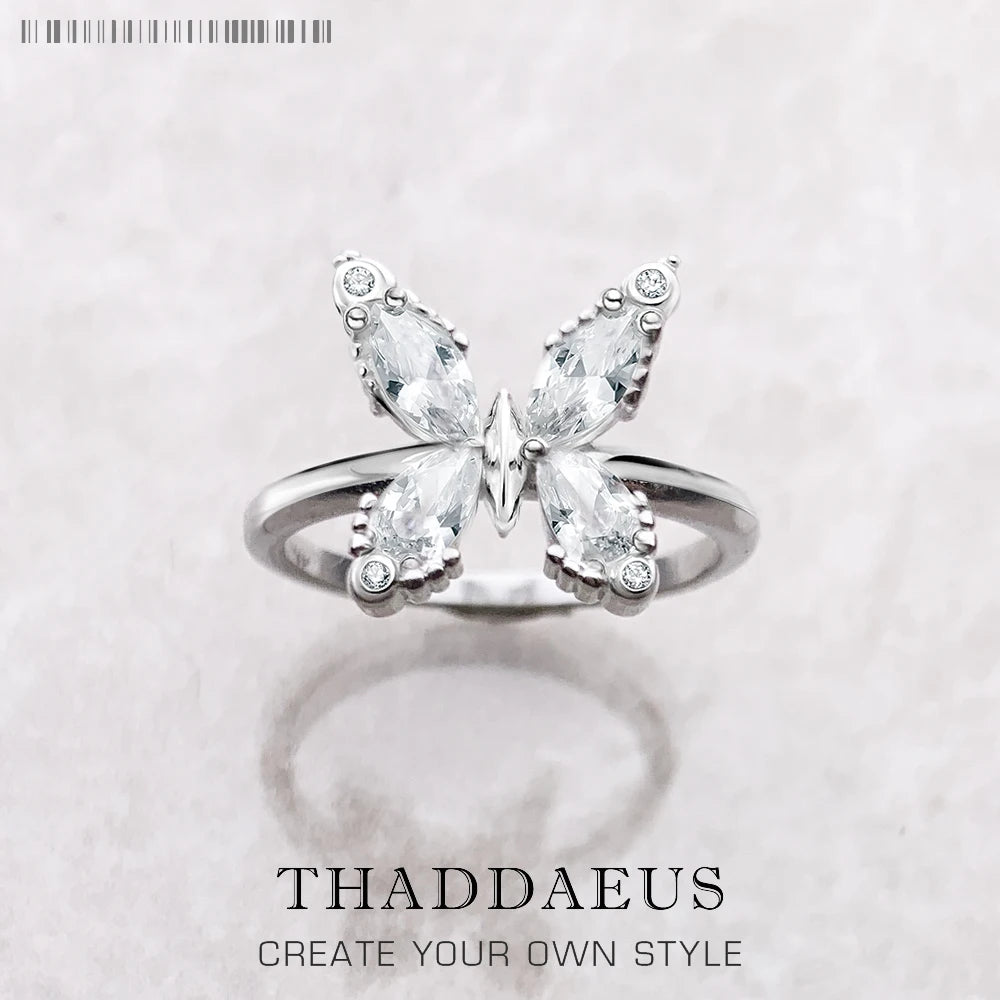 Bague Papillon Heureux Pierres Blanches Europe Bijoux Raffinés pour Femmes Été Cadeau Romantique en Argent Sterling 925