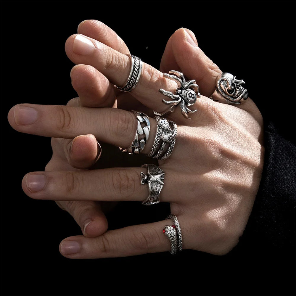 Ensemble de Bagues Squelette Gothique 2023 EternalBond - Style Punk pour Hommes