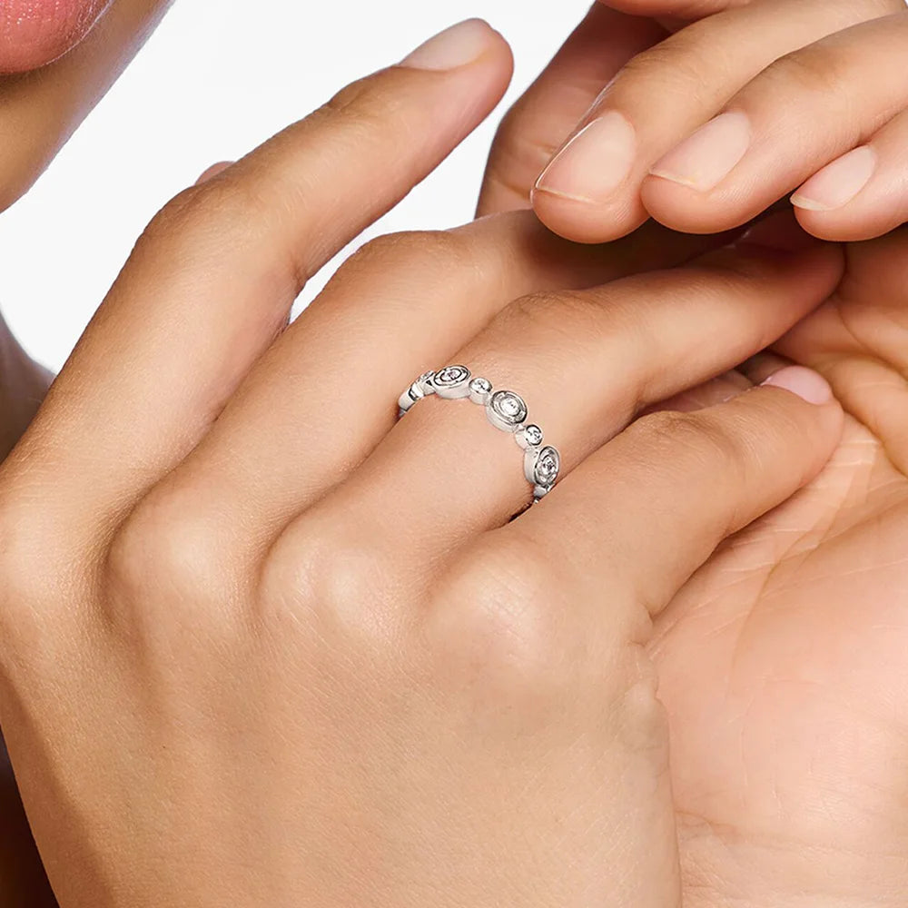 Bague en Argent Sterling 925 - Pierres Blanches Rondes