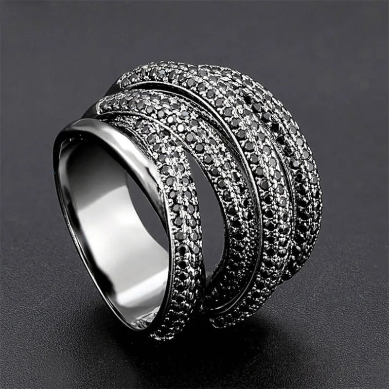 Bague en Acier Titane zircons Multicouches - Accessoire Haute Qualité Exagéré pour Soirées