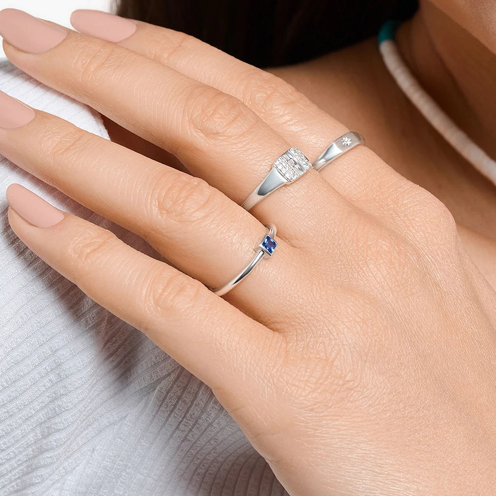 Bague carrée éternelle en pierre bleue - Style européen pour femmes