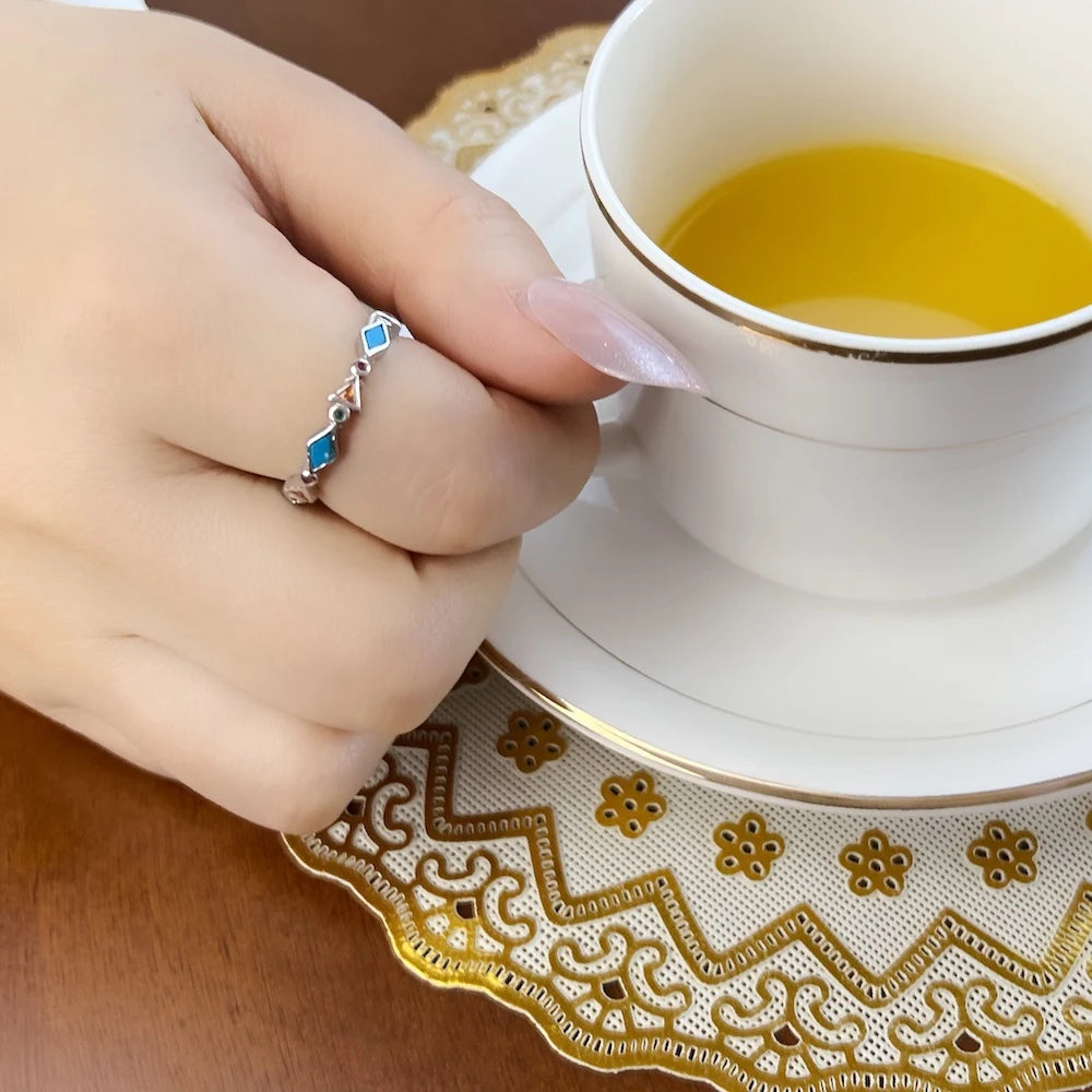 Bague Paradisiaque Pierres Colorées, Turquoise d'Europe 925 Argent Sterling Fine Bijoux pour Femmes Été Nouvelle Bohème Cadeau