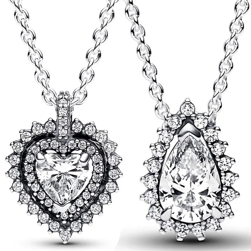 Pendentif Collier Halo Cœur en Poire Étincelant