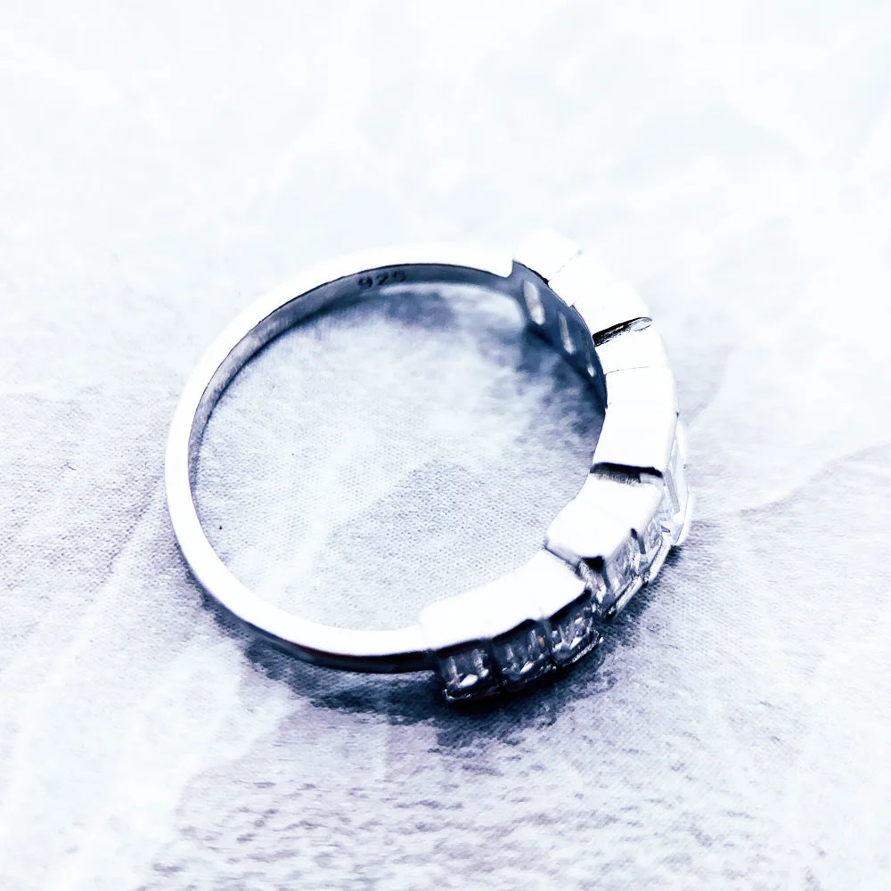 Bague Pierres Blanches Taille Baguette - Argent Sterling 925, Style Européen Glamour