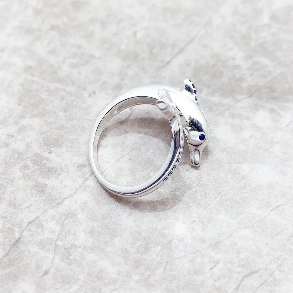 Bague dauphin avec pierres bleues - Nouvelle tendance en bijoux fins - Argent sterling 925 pur - Cadeau joyeux pour femmes