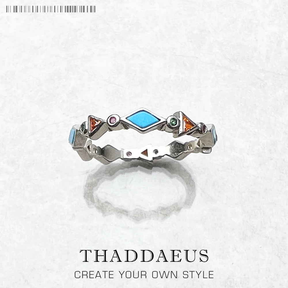Bague Paradisiaque Pierres Colorées, Turquoise d'Europe 925 Argent Sterling Fine Bijoux pour Femmes Été Nouvelle Bohème Cadeau