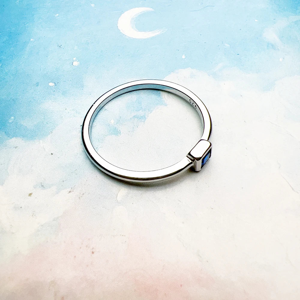 Bague carrée éternelle en pierre bleue - Style européen pour femmes