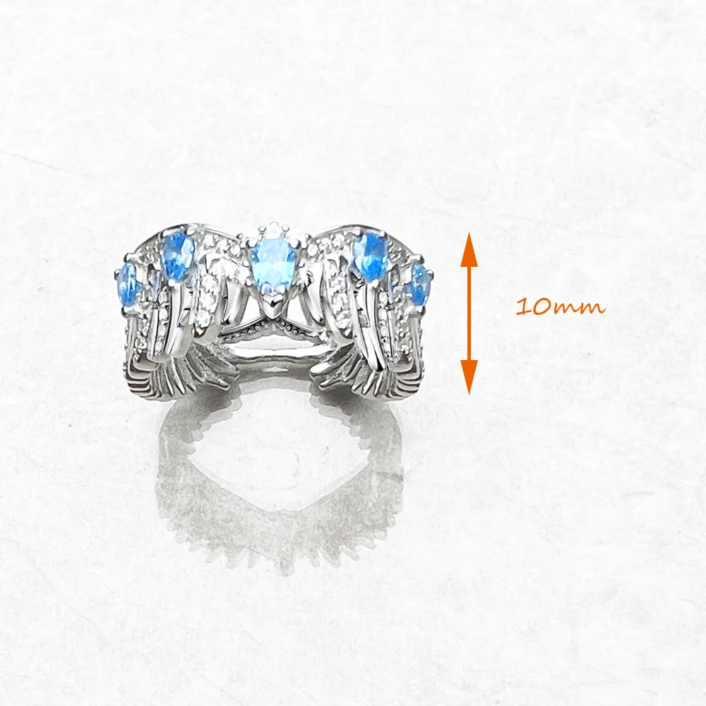 Bague Aile de Phénix avec Pierres Bleues - 925 Argent Sterling