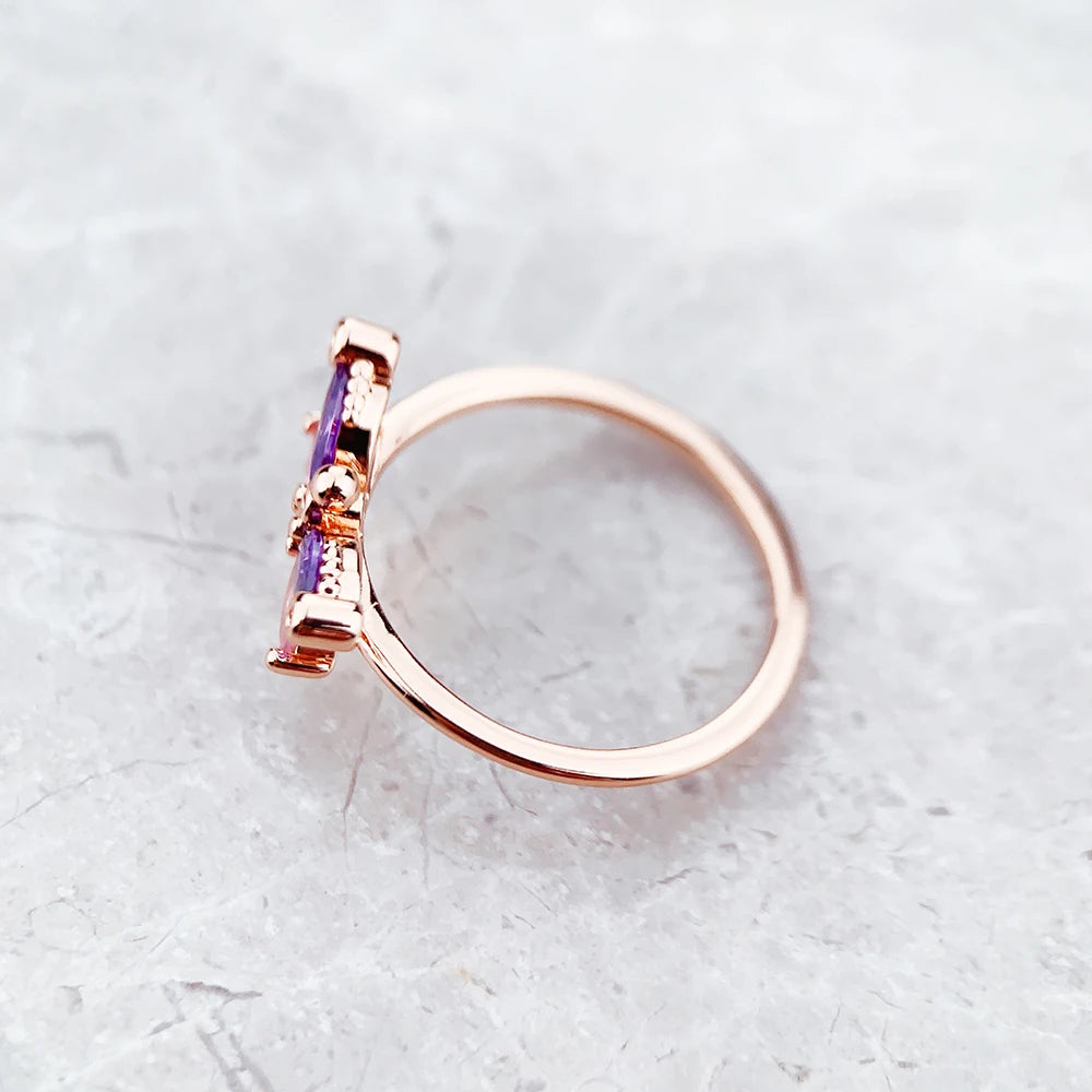 Ring Dragonfly Rose Gold,Europe Style Fine Jewerly For Women New Trendy Gift In 925 Sterling Silver