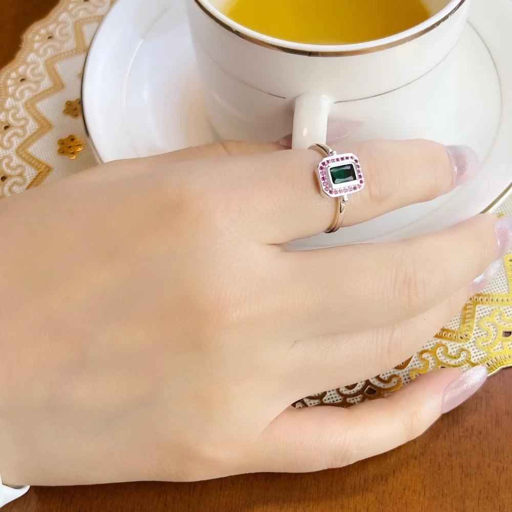Bague Pierres Rouges et Vertes, Bijoux Raffinés pour Femmes, Argent Sterling 925