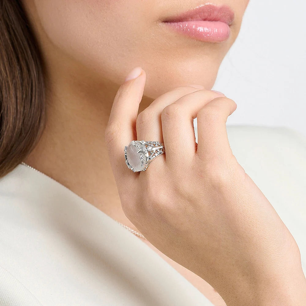 Bague de cocktail Rays of Sun - Pierre ovale - Nouveauté hiver - Bijou de luxe pour femmes - Cadeau romantique en argent sterling 925