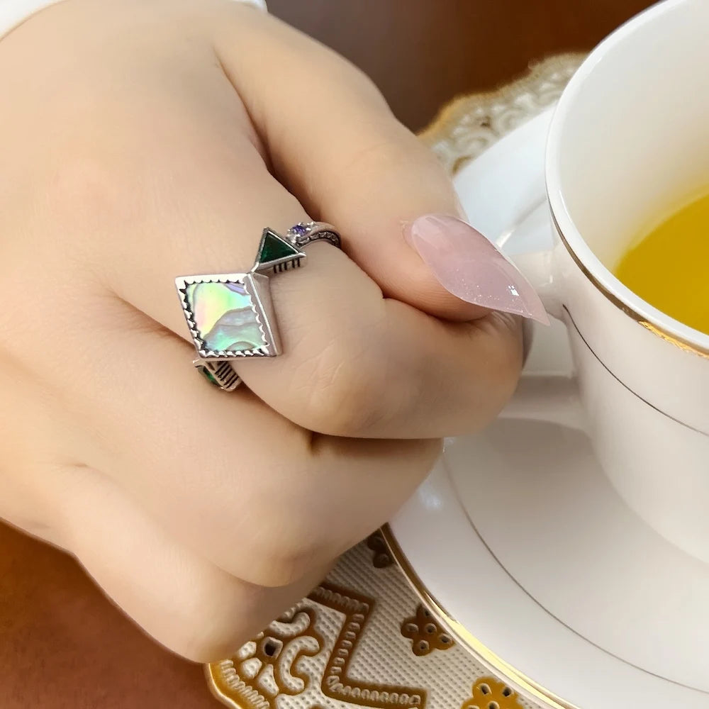 Bague Zig Zag Nacre Abalone Nouveau Style Européen Bijou Femminin Été Cadeau en Argent Sterling 925