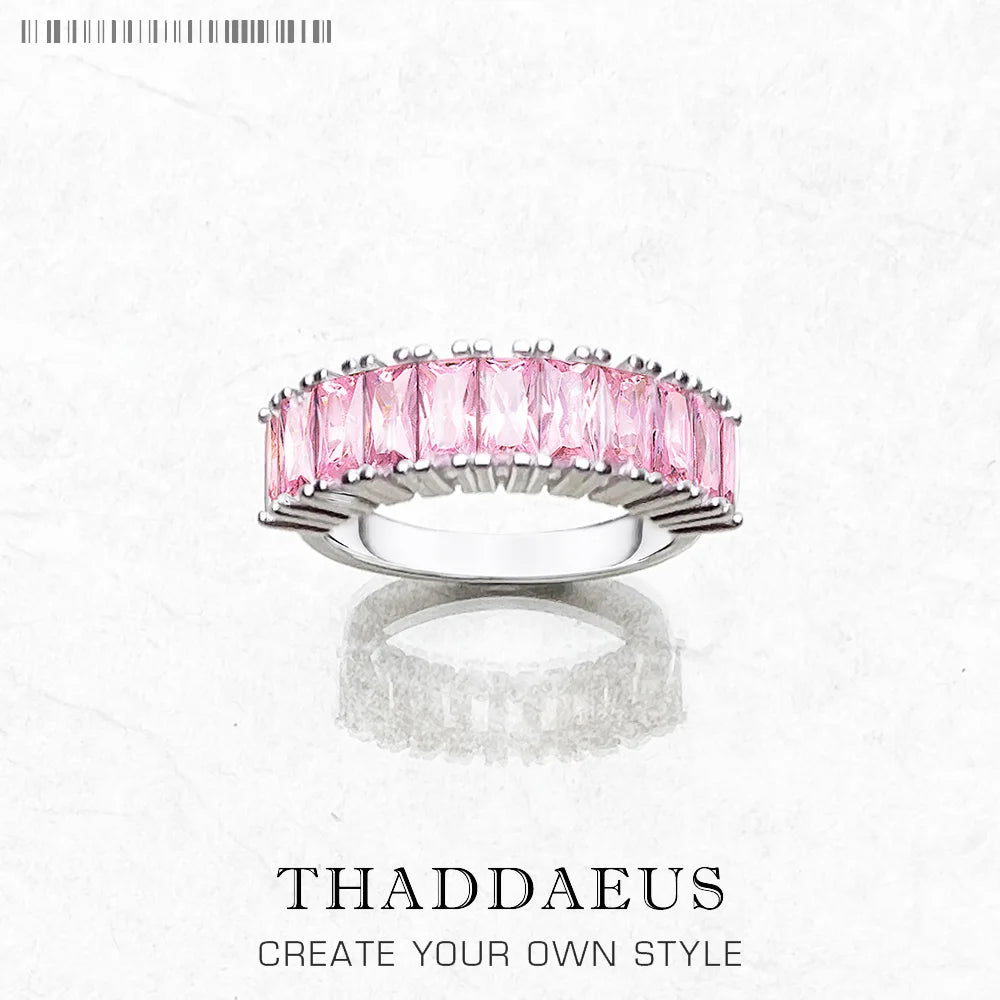 Bague en Argent Sterling 925 - Pavage de Pierres Roses