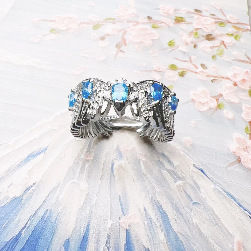 Bague Aile de Phénix avec Pierres Bleues - 925 Argent Sterling