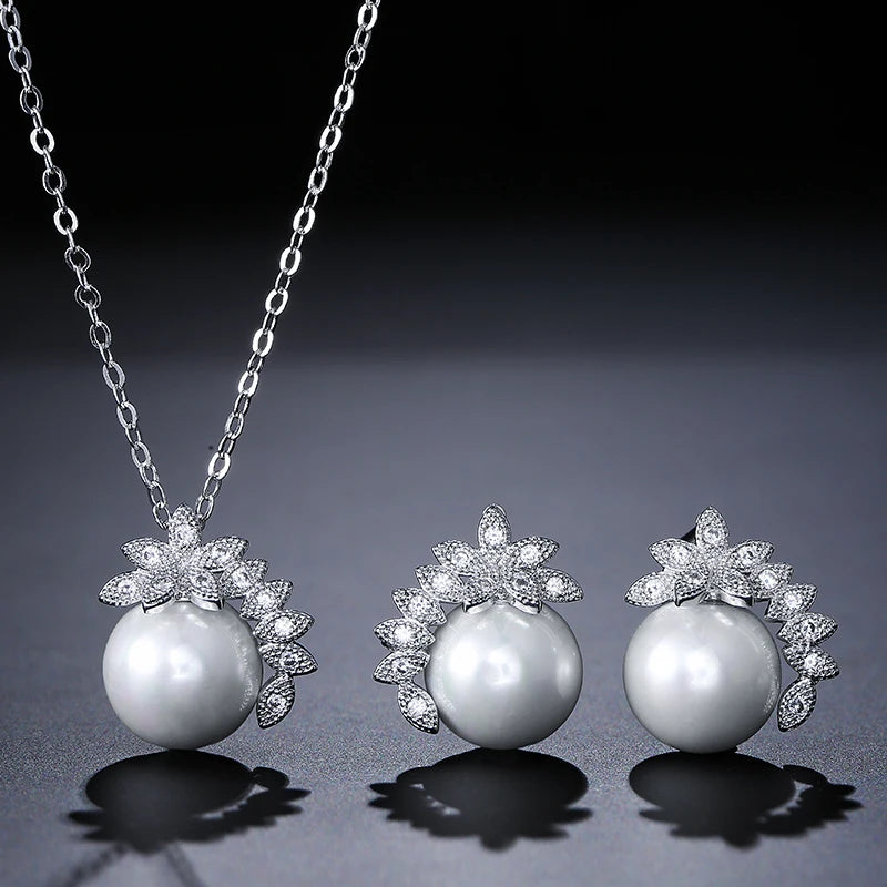 Ensemble de Bijoux Tendance en Perles Imitation et Zircon Cubique