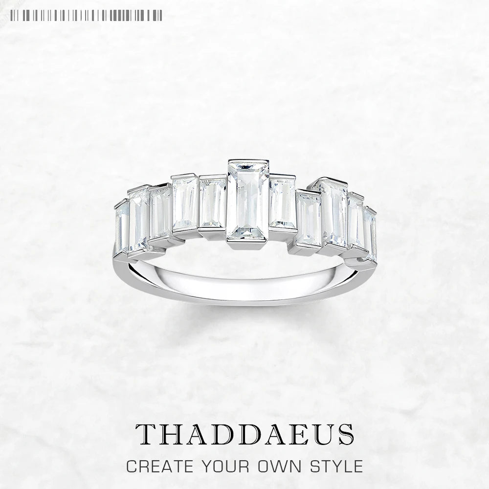 Bague Pierres Blanches Taille Baguette - Argent Sterling 925, Style Européen Glamour