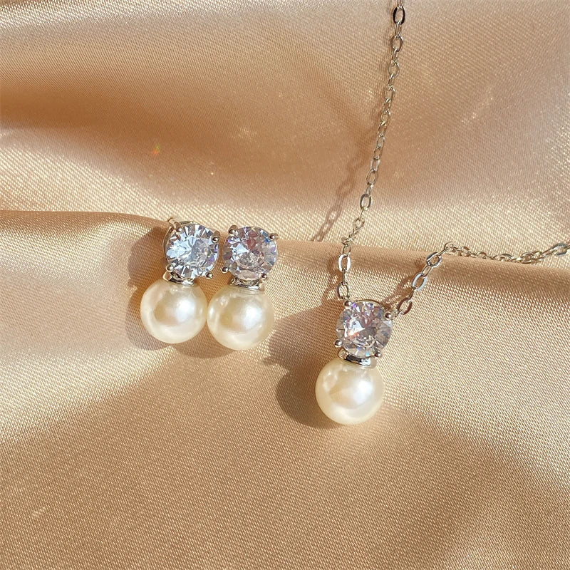 Ensemble de Bijoux Tendance en Perles Imitation et Zircon Cubique