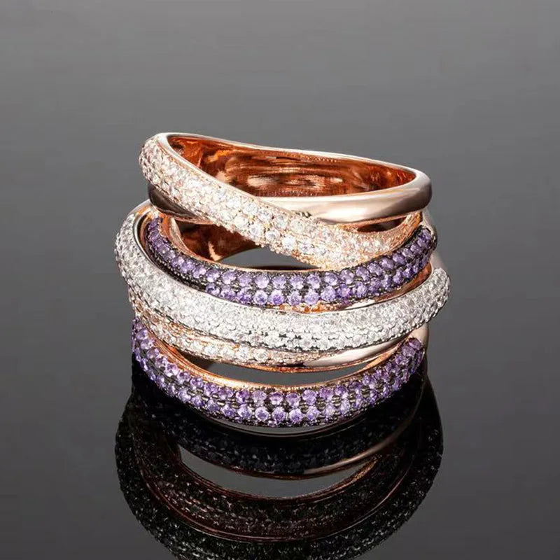 Bague en Acier Titane zircons Multicouches - Accessoire Haute Qualité Exagéré pour Soirées
