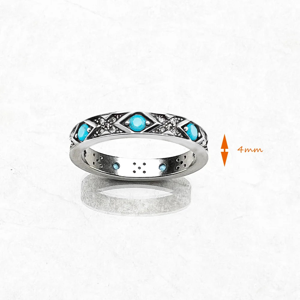 Bague Ornaments Asiatiques Bleus Europe Style Fine Jewerly Pour Femmes Cadeau Ethno Neuf En Argent Sterling 925