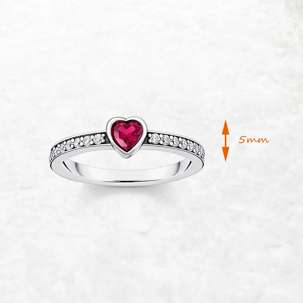 Bague Solitaire Cœur Rose en Argent Sterling 925 - Style Romantique