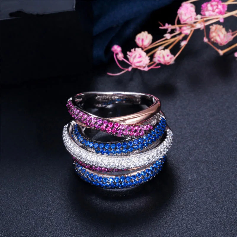 Bague en Acier Titane zircons Multicouches - Accessoire Haute Qualité Exagéré pour Soirées