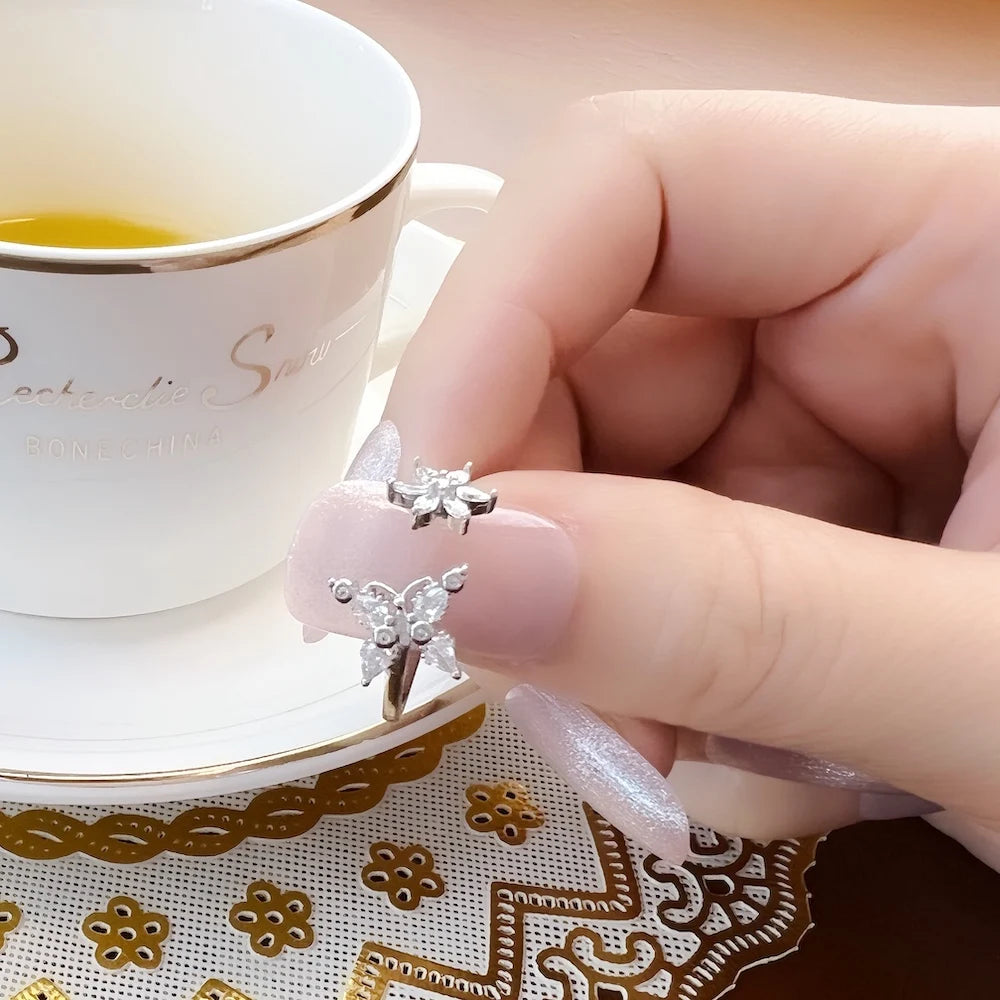 Bague Papillon avec Fleur en Argent Sterling 925