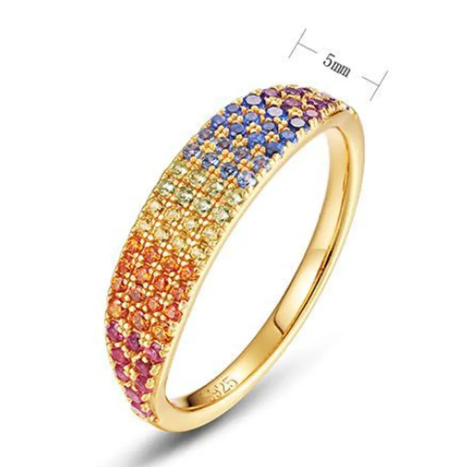 Bagues Zircons Colorés en Dégradé Arc-en-Ciel, Plaqué Or