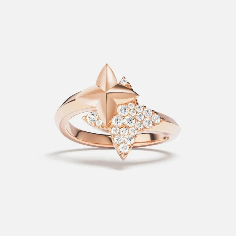 Bague Étoile en Argent ou Or Rose - Design Contemporain avec Cristaux Étincelants
