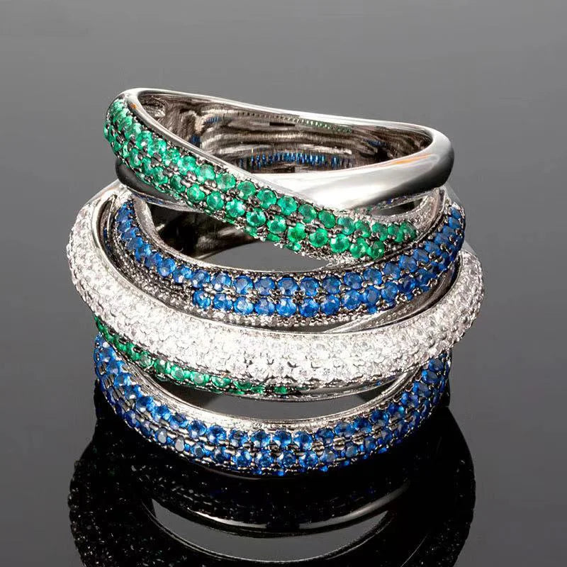 Bague en Acier Titane zircons Multicouches - Accessoire Haute Qualité Exagéré pour Soirées