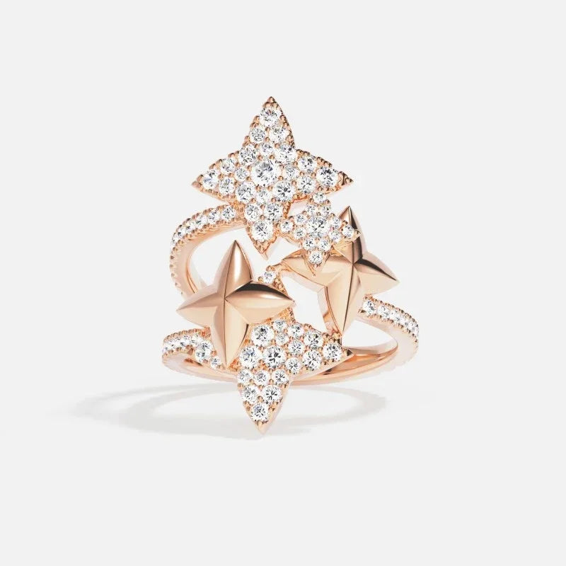 Bague Multi-Étoiles en Argent ou Or Rose - Cristaux Brillants et Design Spectaculaire
