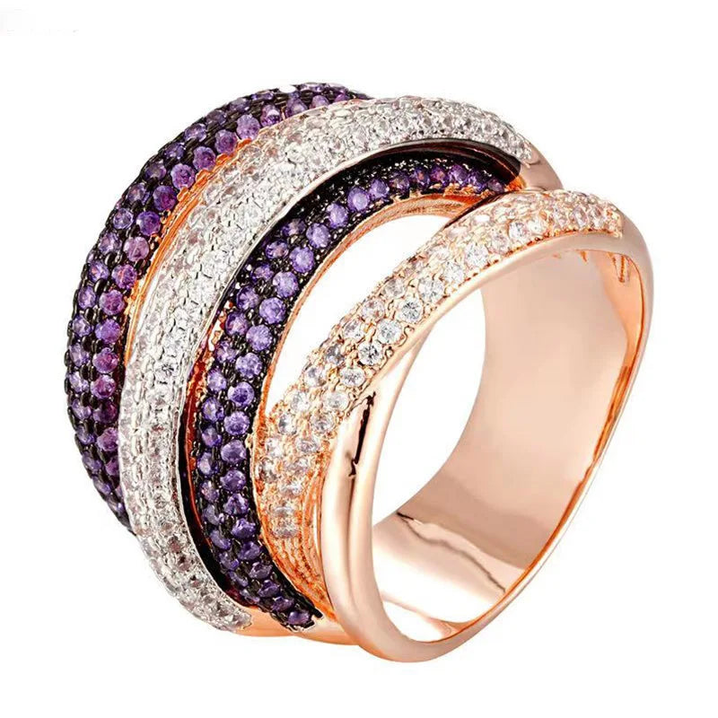 Bague en Acier Titane zircons Multicouches - Accessoire Haute Qualité Exagéré pour Soirées