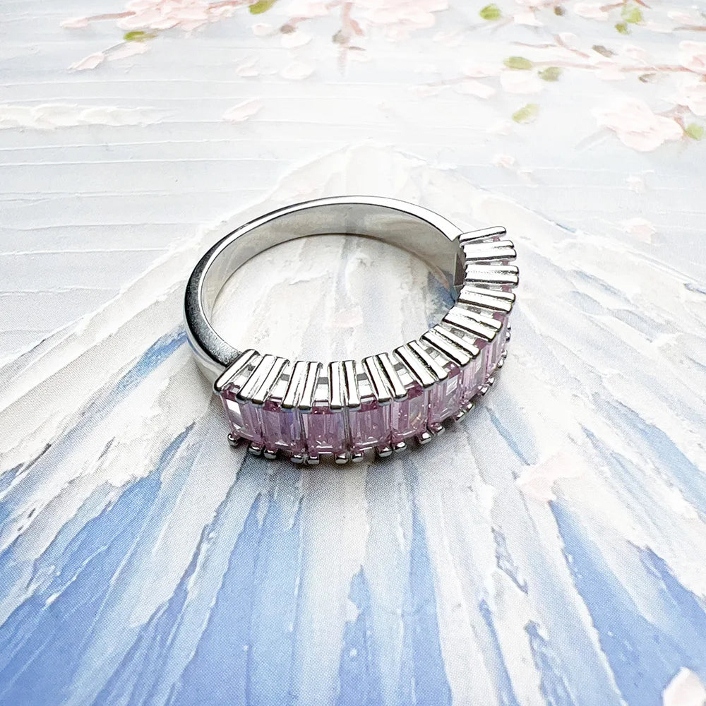 Bague en Argent Sterling 925 - Pavage de Pierres Roses