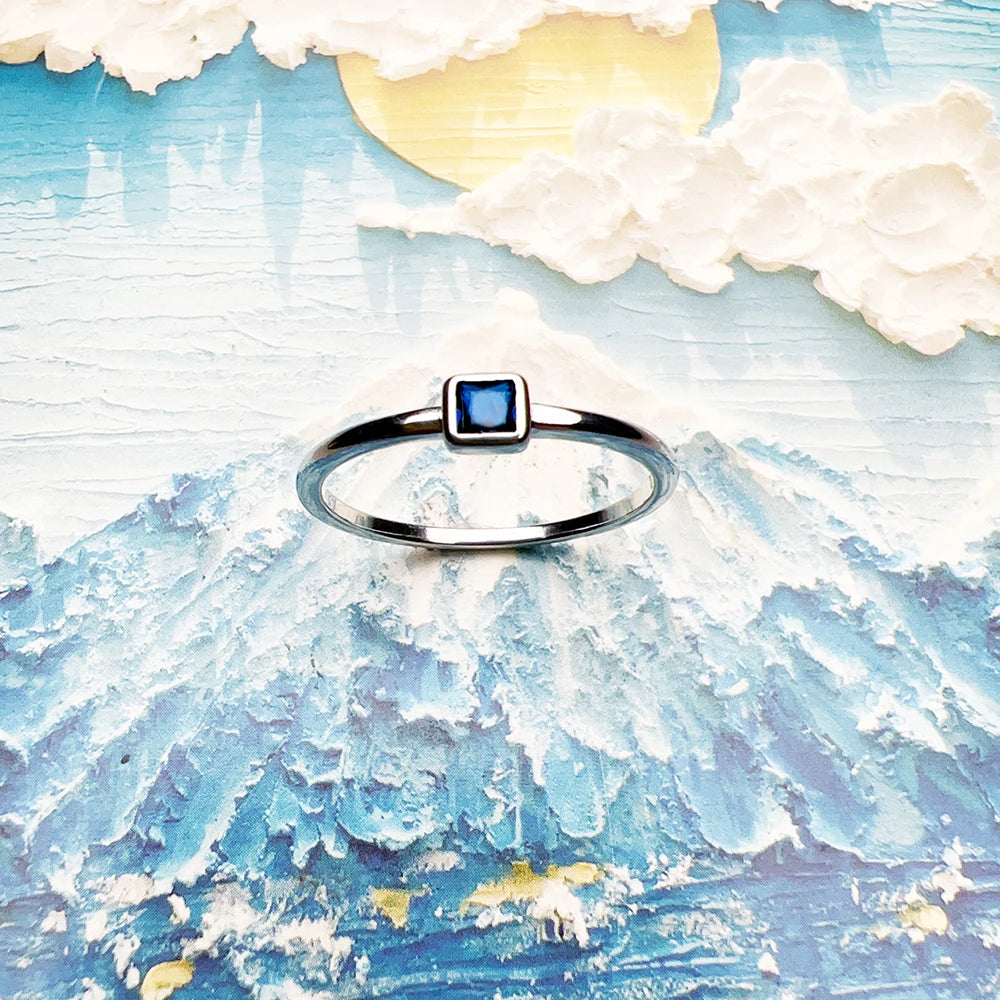 Bague carrée éternelle en pierre bleue - Style européen pour femmes