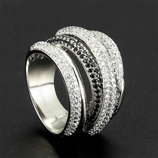 Bague en Acier Titane zircons Multicouches - Accessoire Haute Qualité Exagéré pour Soirées