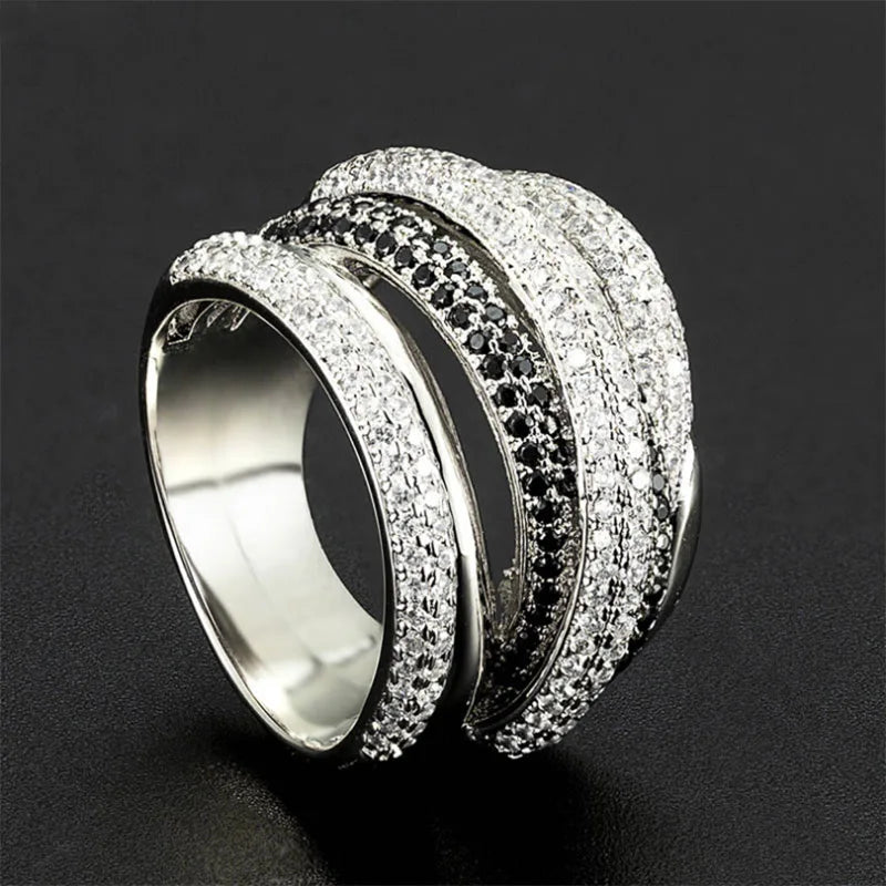 Bague en Acier Titane zircons Multicouches - Accessoire Haute Qualité Exagéré pour Soirées