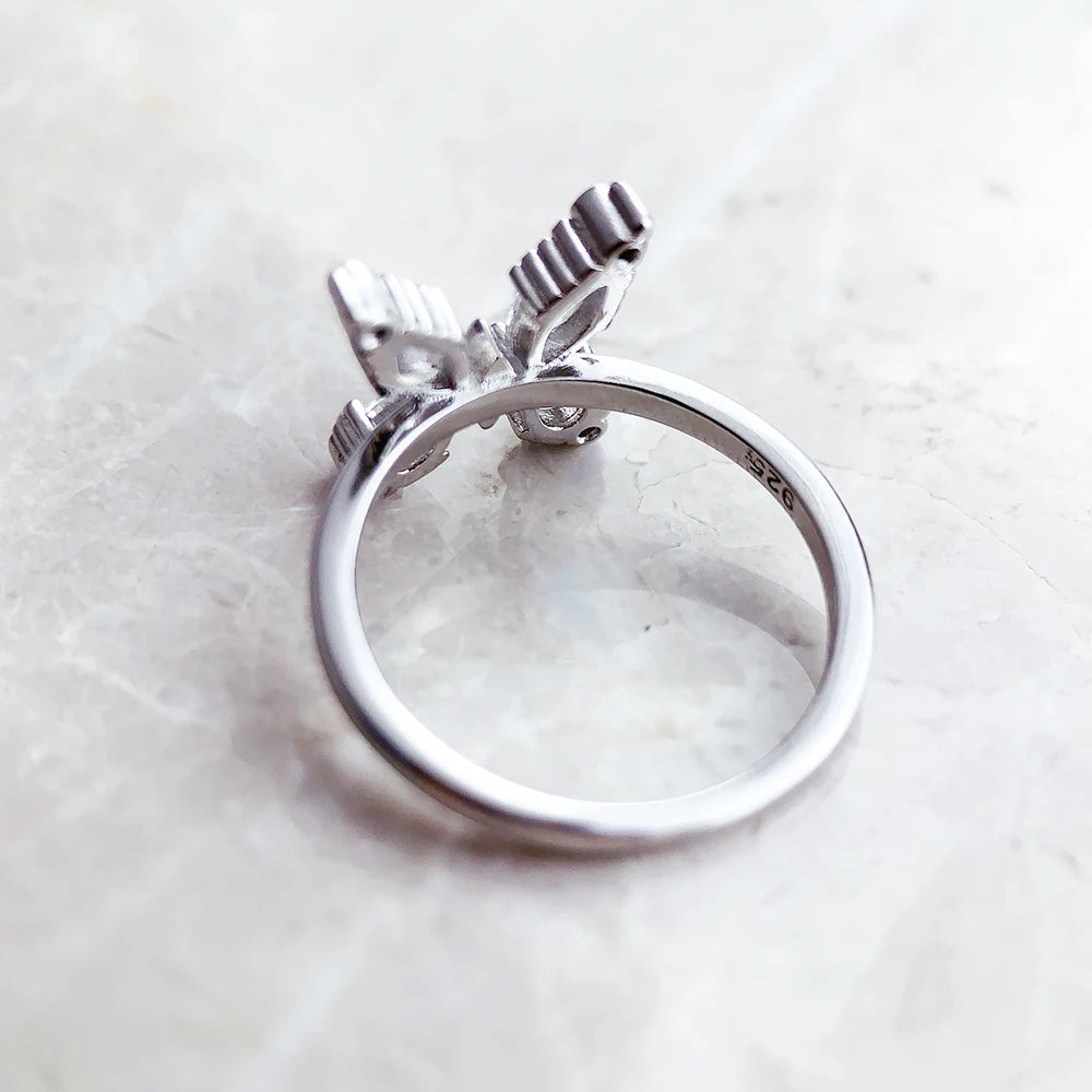 Bague Papillon Heureux Pierres Blanches Europe Bijoux Raffinés pour Femmes Été Cadeau Romantique en Argent Sterling 925