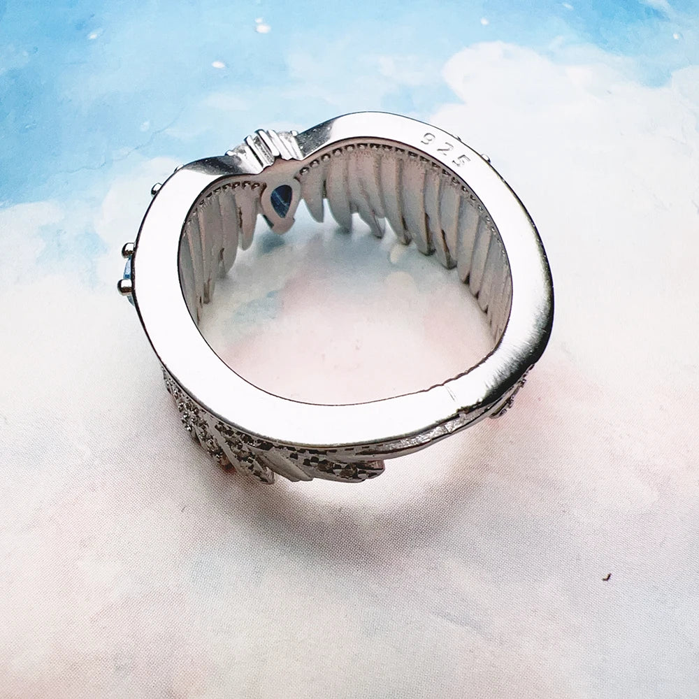 Bague Aile de Phénix avec Pierres Bleues - 925 Argent Sterling