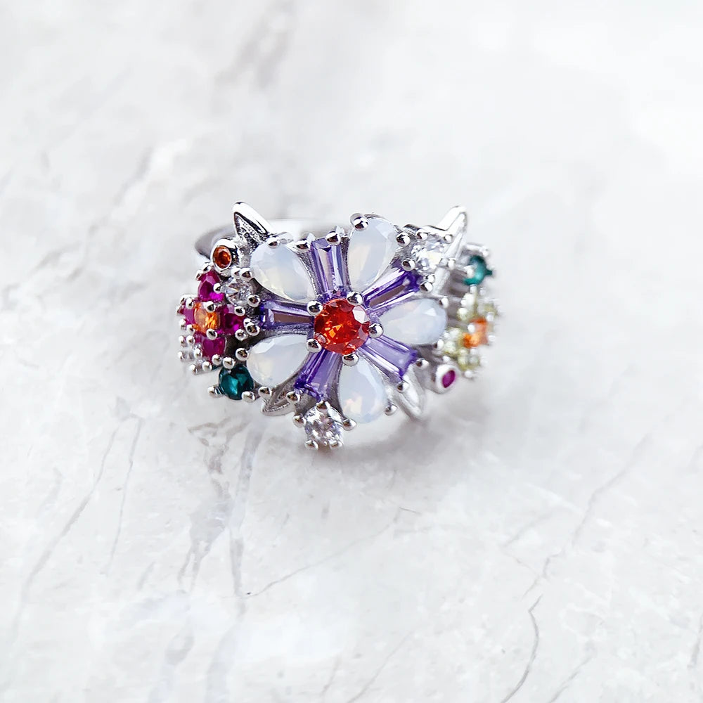 Bague Fleurs Colorées 2023 - Nouveauté Bijoux Bohème Argent Sterling 925 pour Femmes