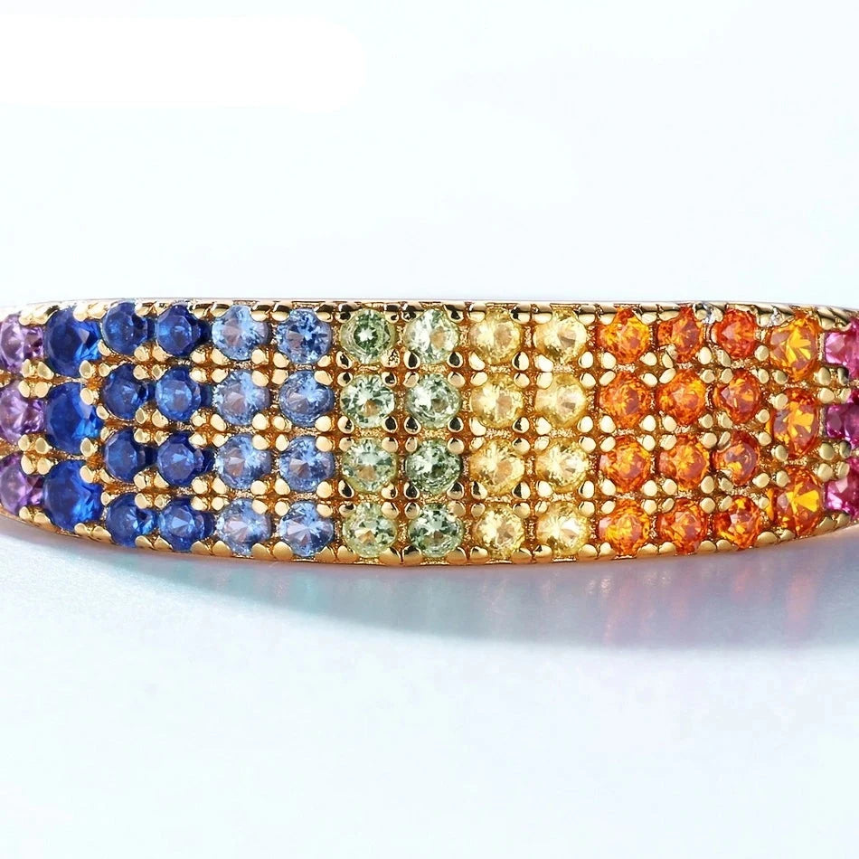 Bagues Zircons Colorés en Dégradé Arc-en-Ciel, Plaqué Or