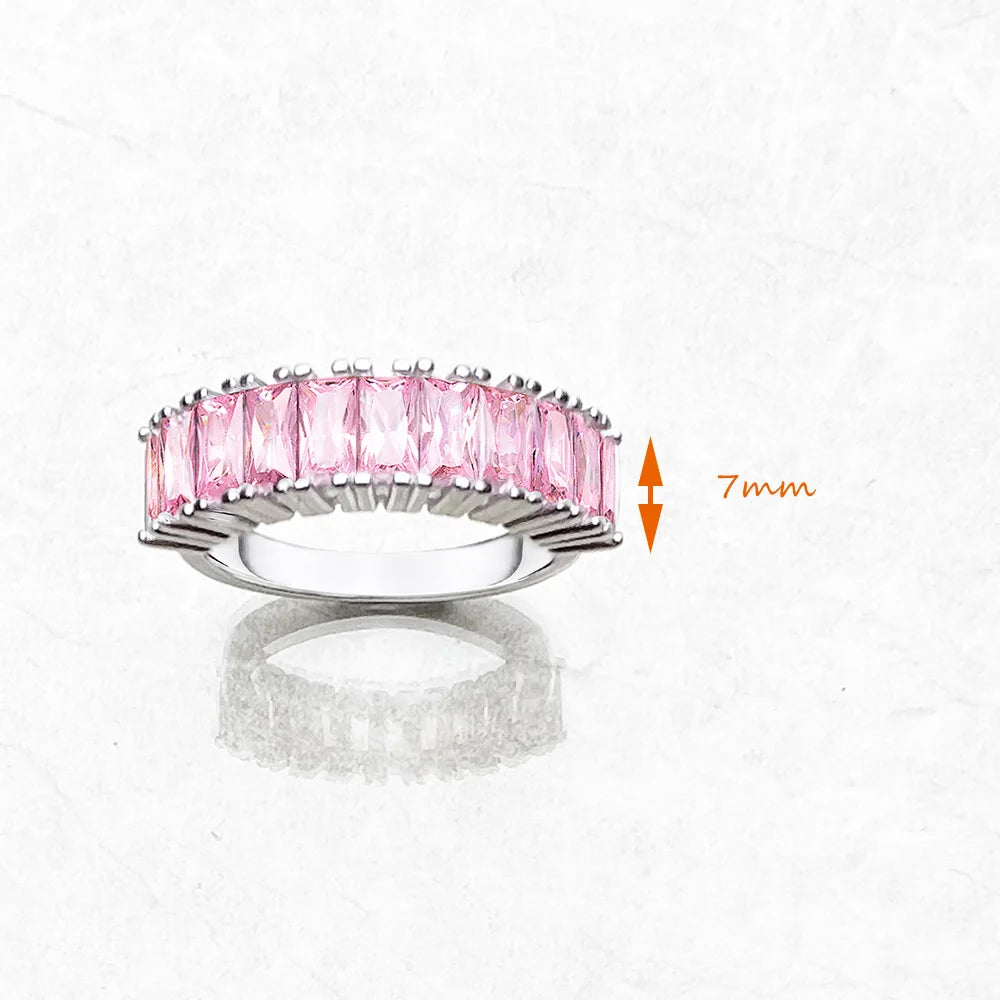 Bague en Argent Sterling 925 - Pavage de Pierres Roses